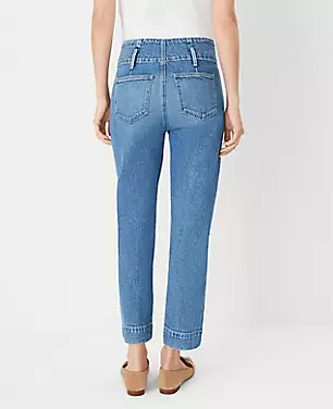 Petite Sculpting Pocket High Rise Corset Easy Straight Jeans in Classic Light Indigo Wash carousel Product Image 2
