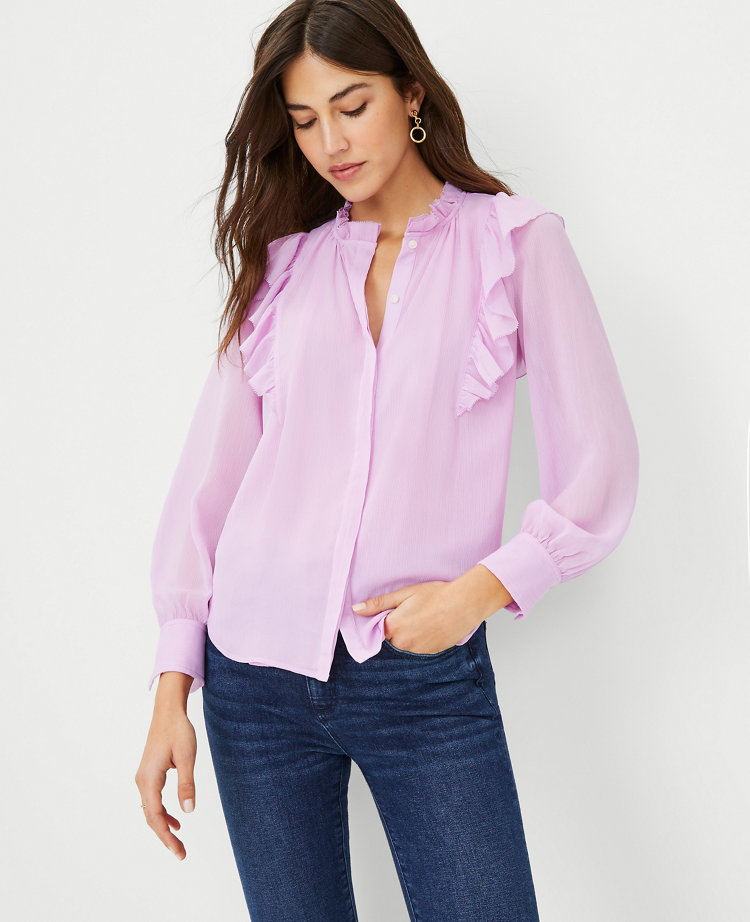 Petite Ruffle Button Blouse