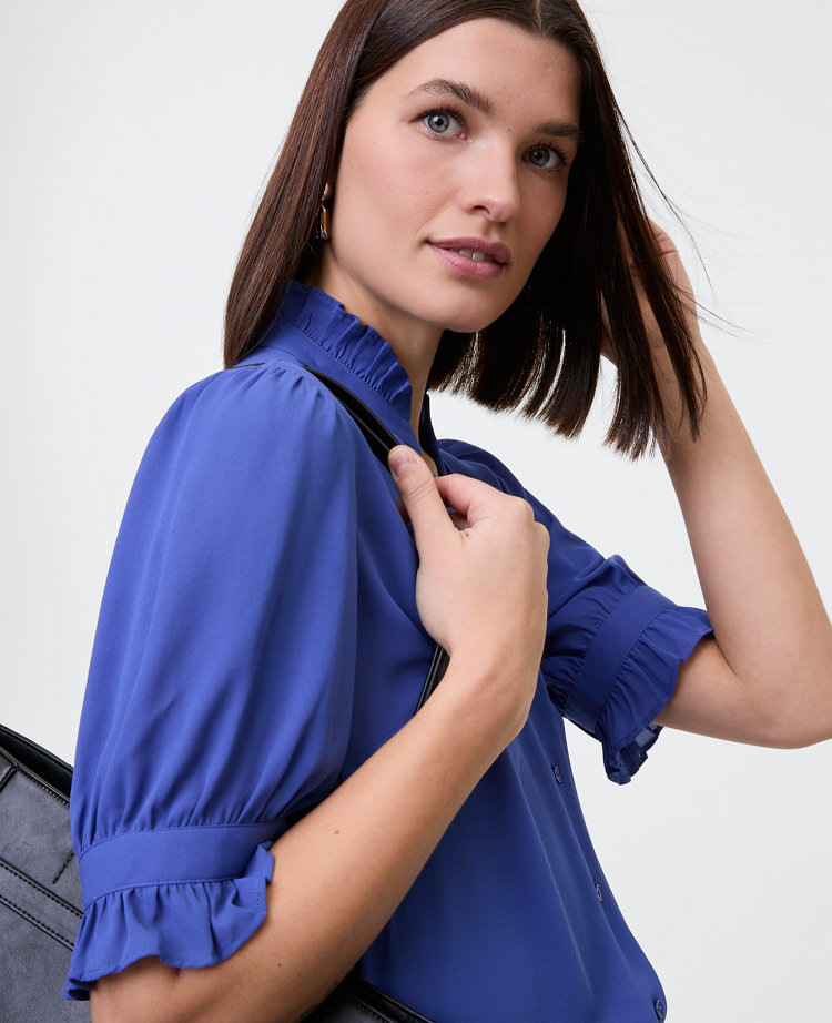 Petite Ruffle Collar Blouse