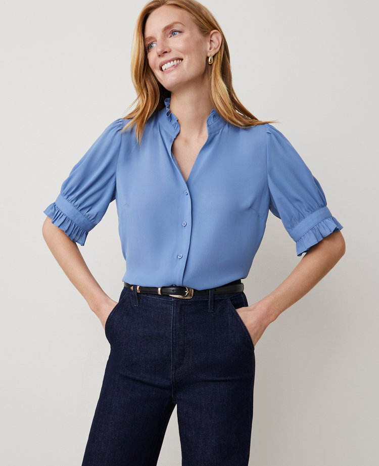 Petite Ruffle Collar Blouse