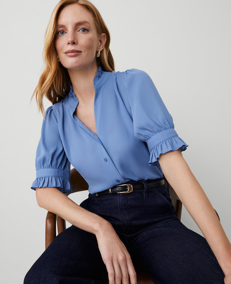 Petite Ruffle Collar Blouse