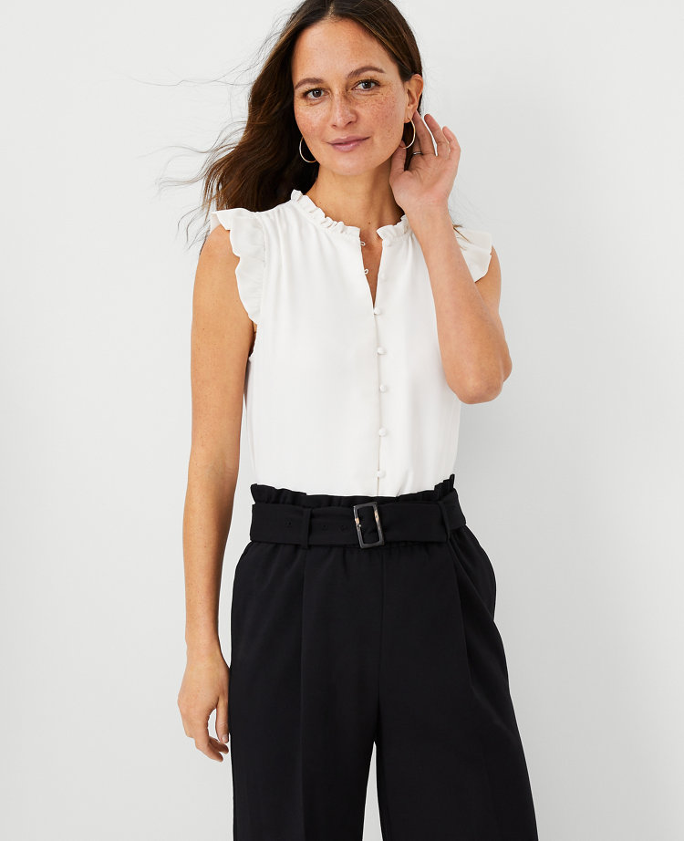 Mixed Media Ruffle Button Shell