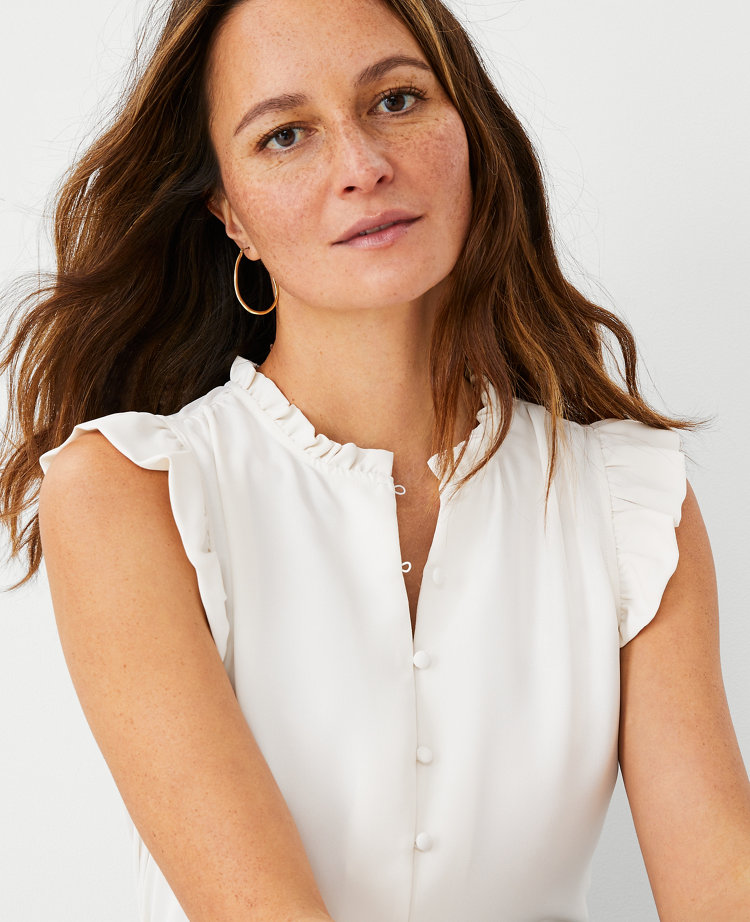 Mixed Media Ruffle Button Shell