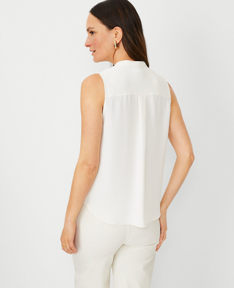 Ann Taylor Petite Sleeveless Camp Shirt Winter White Women's