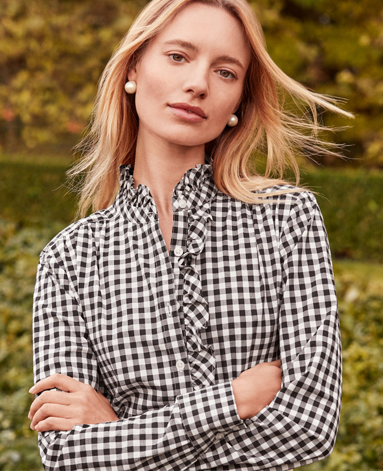 Gingham ruffle cheap sleeve top