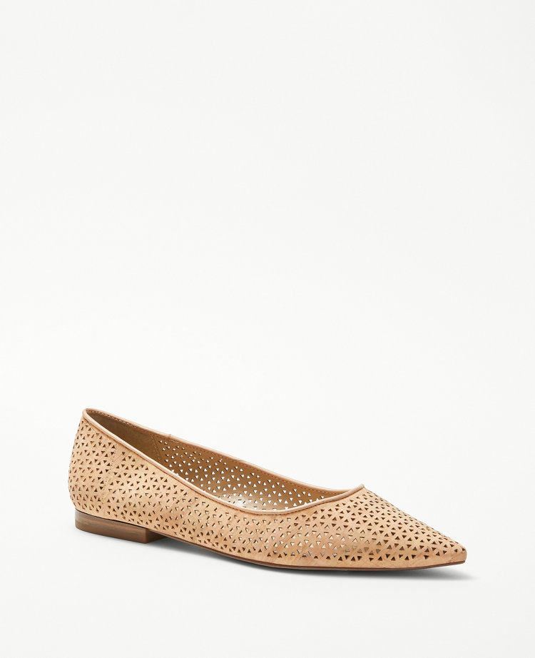 Perforated Cork Pointy Toe Ballet Flats