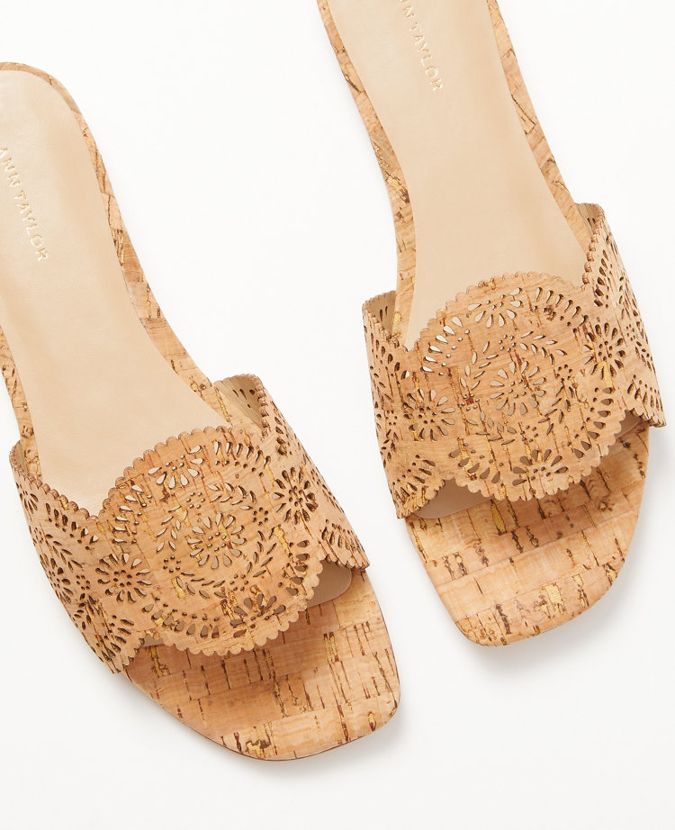 Eyelet Perforated Cork Slide Sandals