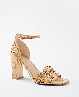 Ann Taylor Eyelet Perforated Cork High Block Heel Sandals In Natural
