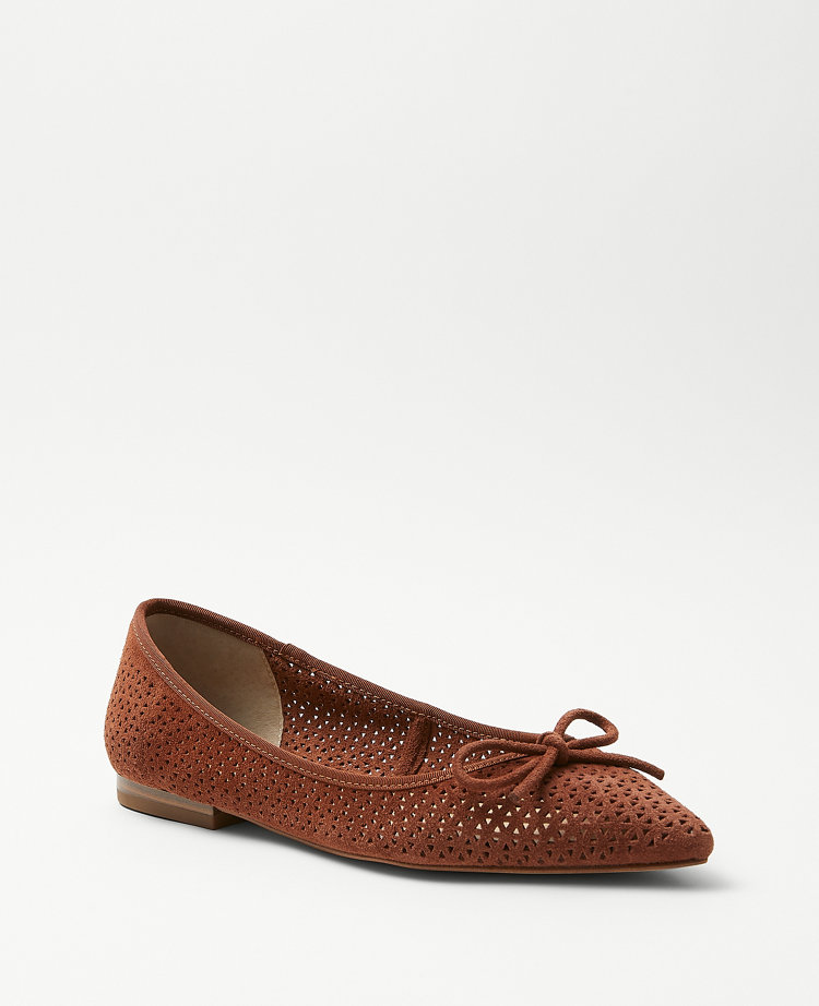 Perforated Suede Pointy Toe Ballet Flats Ann Taylor