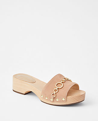 Ann Taylor Chain Leather Clog Slides In Dominican Sand
