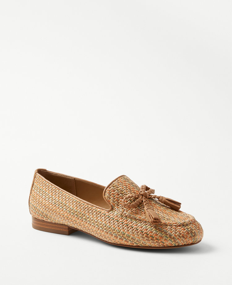 Braided Bow Straw Loafers