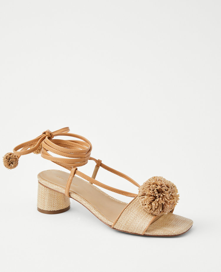 Slange Elektriker Uhøfligt Pom Pom Mid Block Heel Sandals