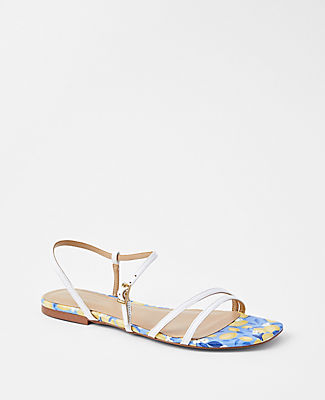 Ann Taylor Printed Leather Strappy Flat Sandals In White