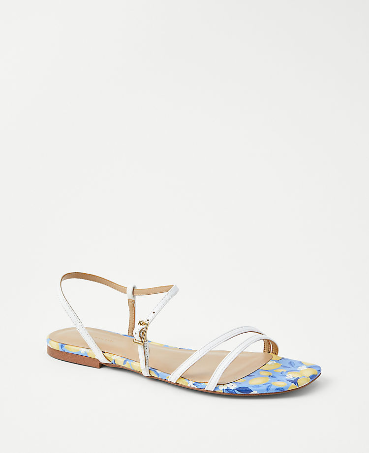 Ann Taylor Printed Leather Strappy Flat Sandals