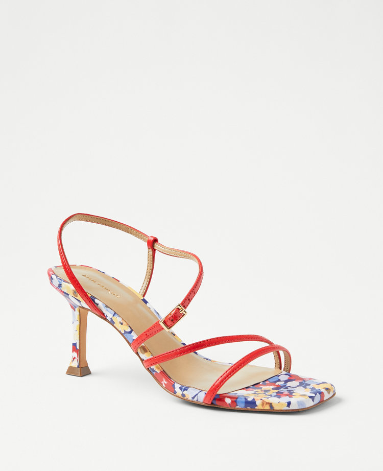 Ann Taylor Printed Leather Strappy Heeled Sandals In Cherry Glow