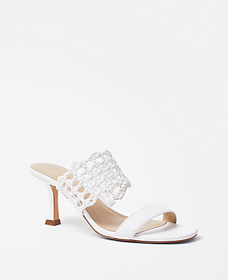 Ann Taylor Woven Leather Mule Sandals In White