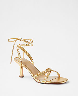 Ann Taylor Metallic Braided Leather Ankle Wrap Sandals In Gold