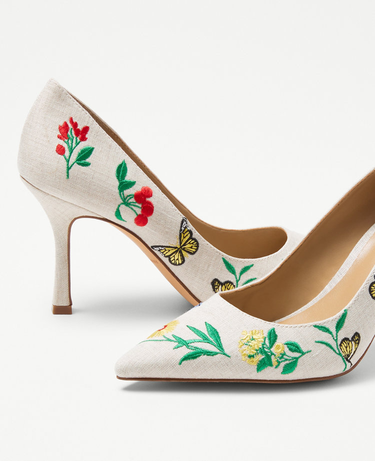 Embroidered Linen Blend Mila Pumps