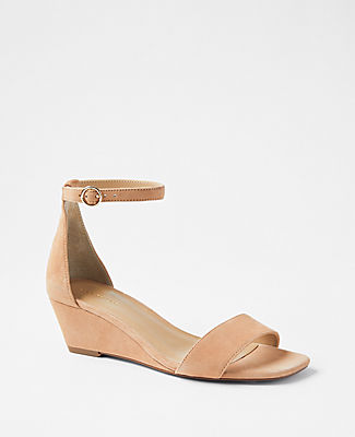 Ann Taylor Suede Low Wedge Sandals In Dominican Sand