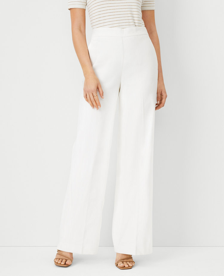 The Petite Wide Leg Pant in Herringbone Linen Blend