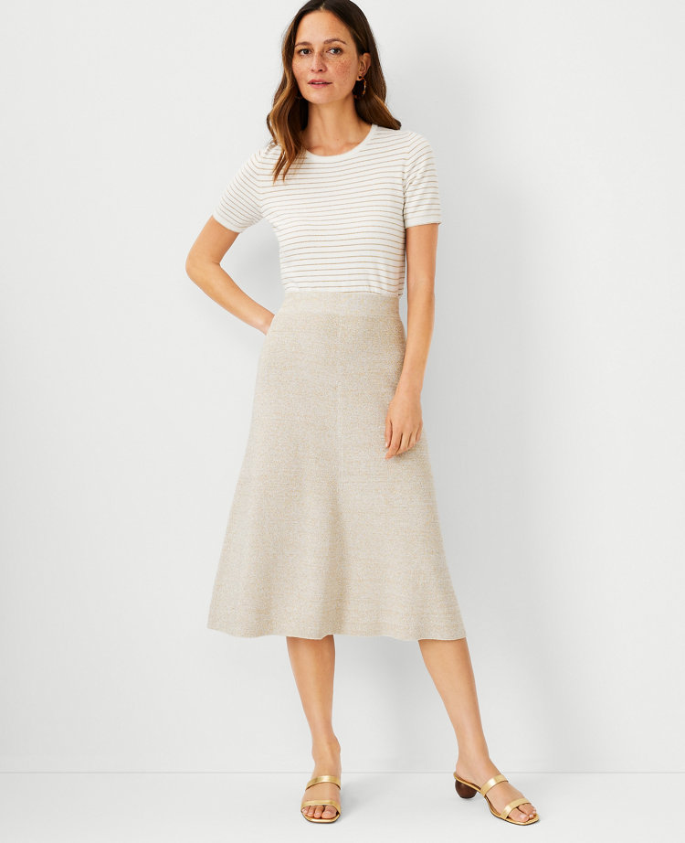 Petite Metallic Sweater Midi Skirt