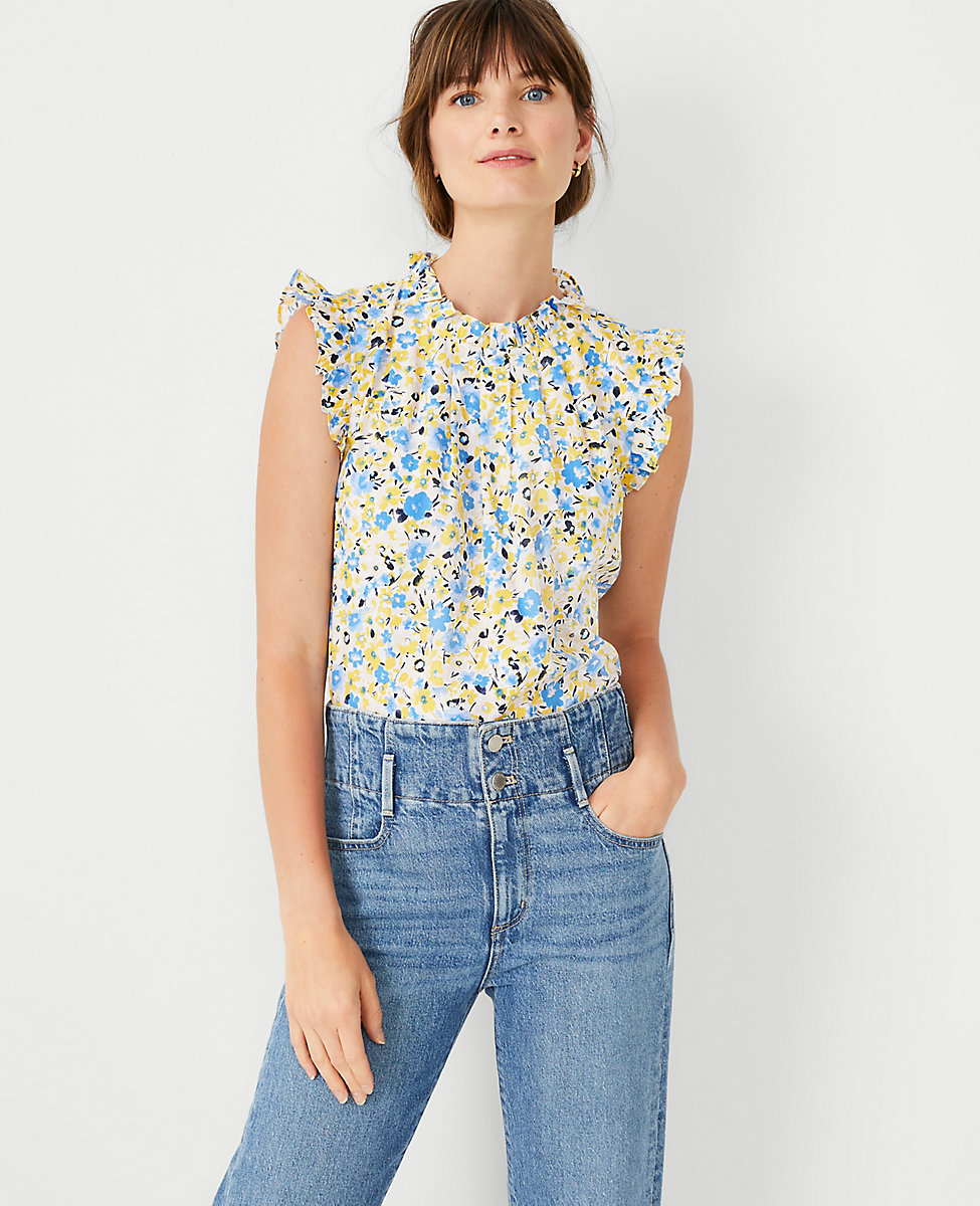 Floral Pleated Ruffle Blouse