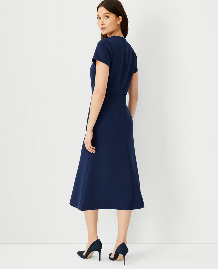 Ann Taylor The Petite Midi Flare Dress Double Knit Pure Sapphire Women's