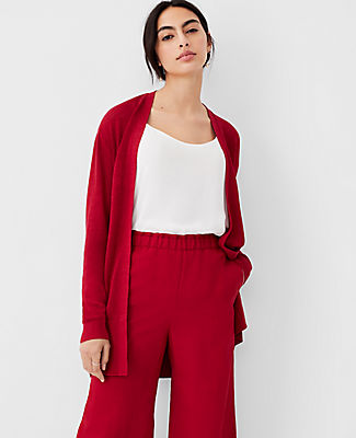 Ann Taylor Linen Blend Open Cardigan In Rio Red