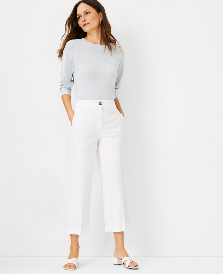 The Petite Eyelet Wide Leg Crop Pant carousel Product Image 1