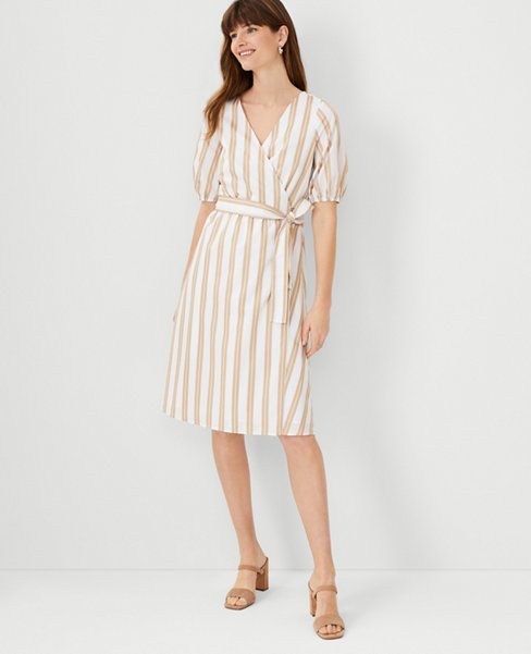 Petite Striped Wrap Midi Dress | Ann Taylor