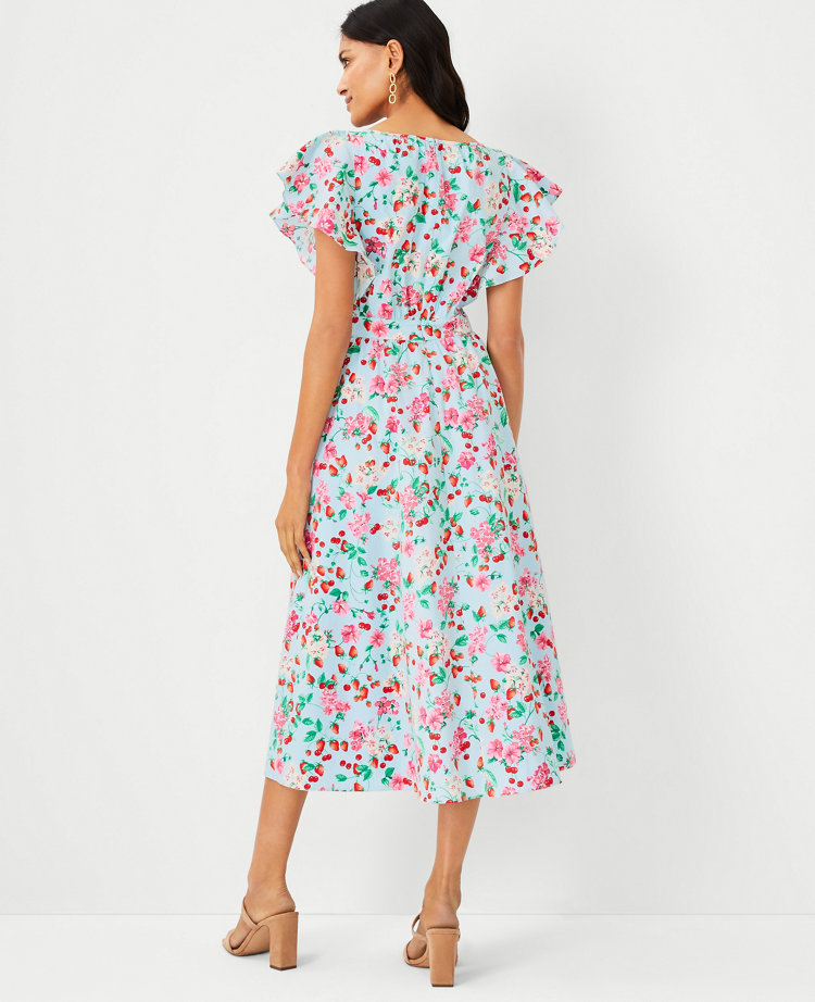 Petite Floral Flutter Sleeve Flare Dress