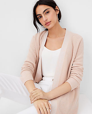 Ann Taylor Shimmer Open Cardigan In Soft Rose Gold