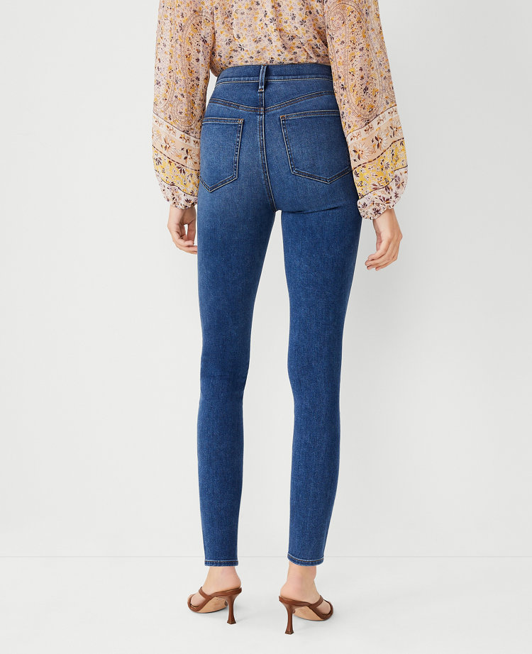 High Waisted Medium Wash Welt Pocket Skinny Jeans