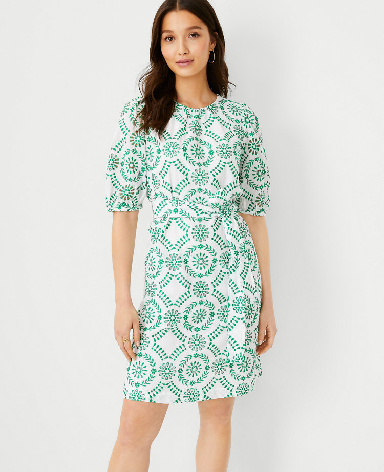 Petite Eyelet Belted Shift Dress