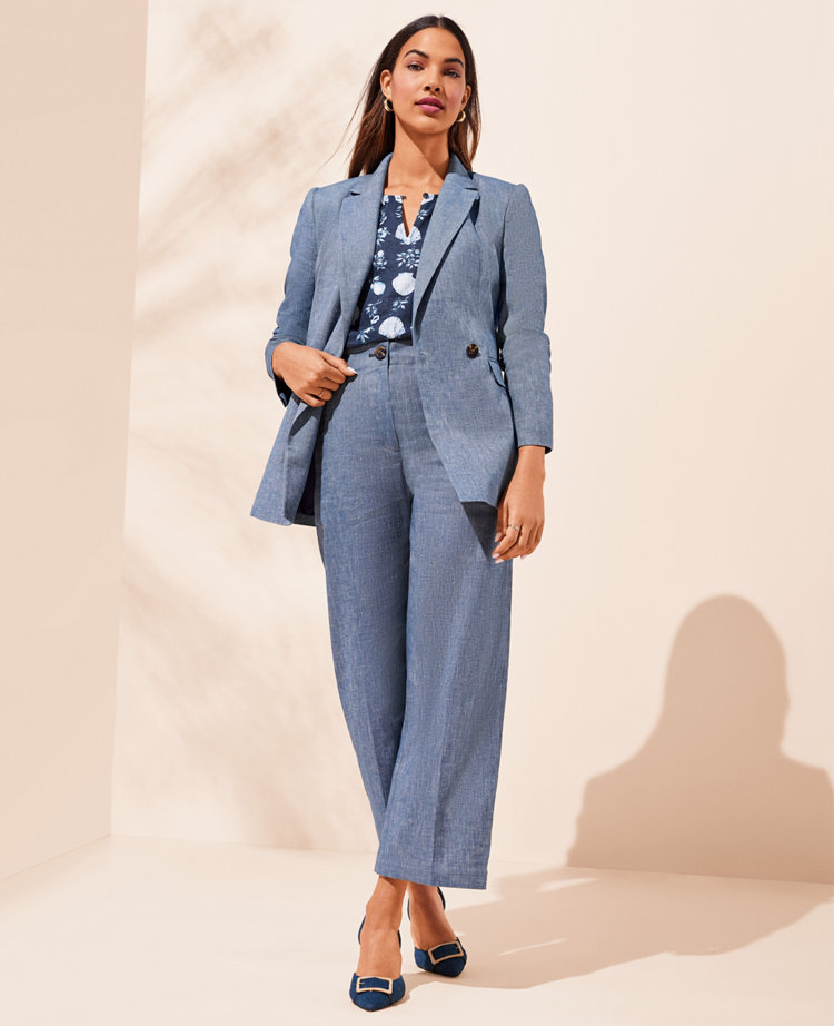 Blue double breasted Wide Leg Pant Suit - relaxed fit