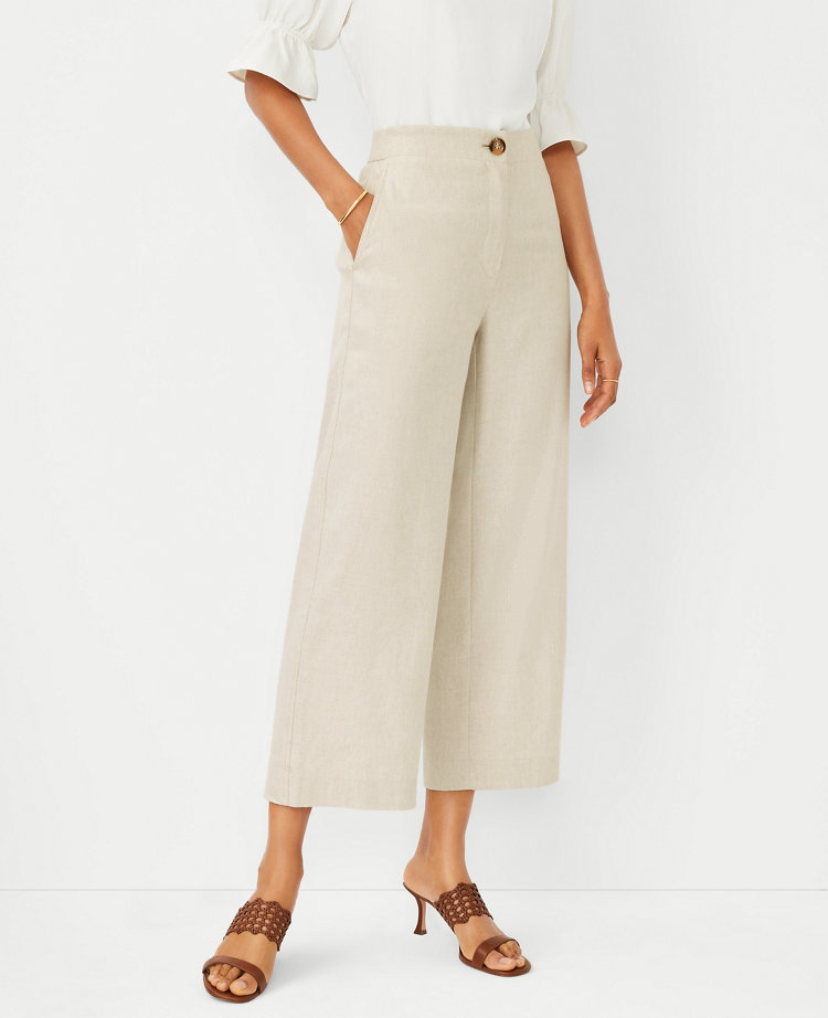 Women's Linen Blend Cropped Wide Leg Trousers