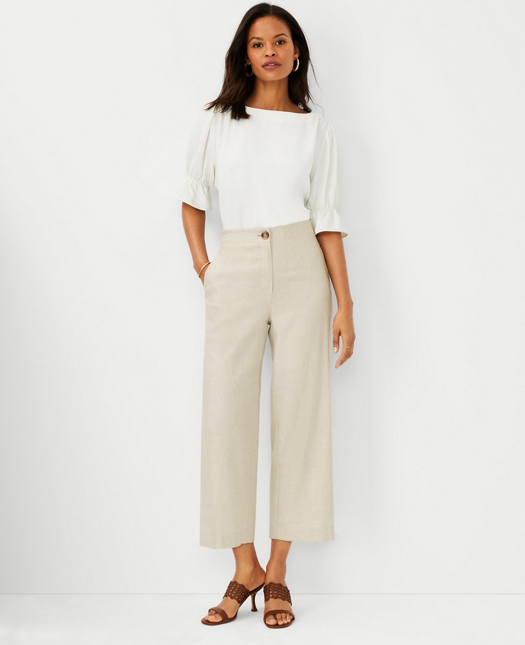 Linen-Blend Cropped Wide-Leg Pant