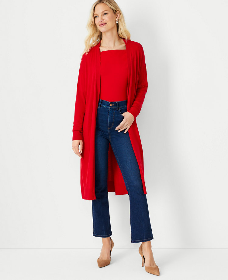 ladies long red cardigan