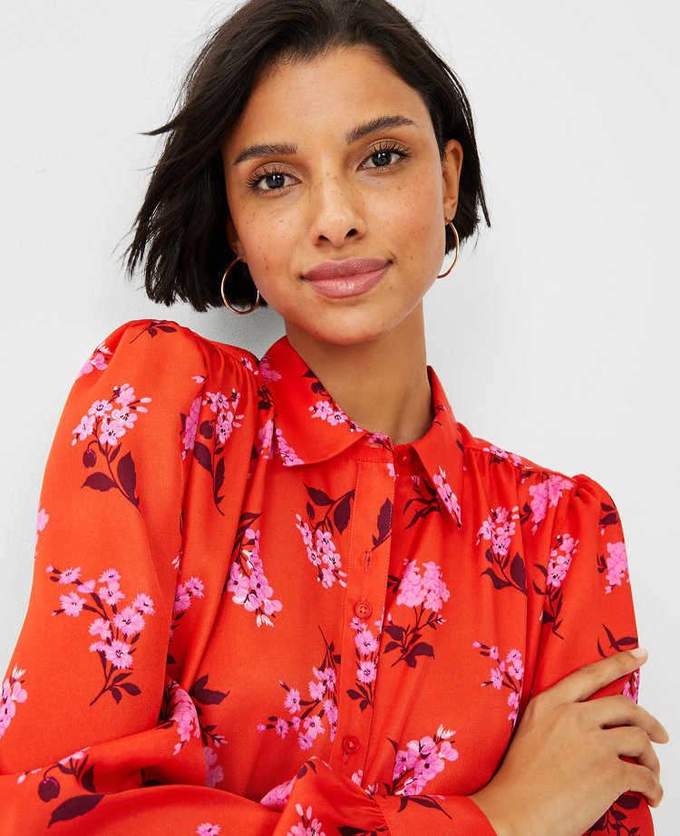 Floral Collared Button Down Blouse