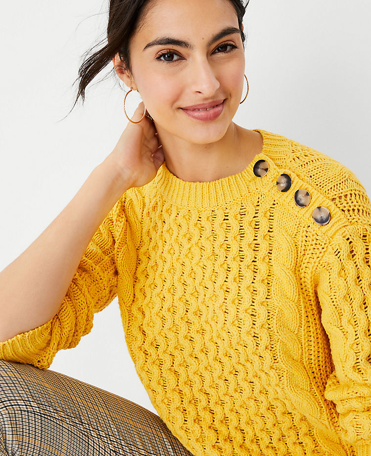 Mixed Cable Shoulder Button Sweater
