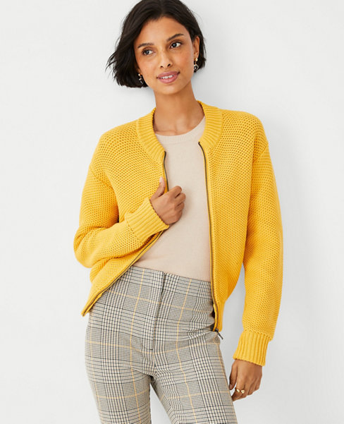 앤테일러 자켓 Ann Taylor Stitchy Bomber Sweater Jacket,Desert Yellow