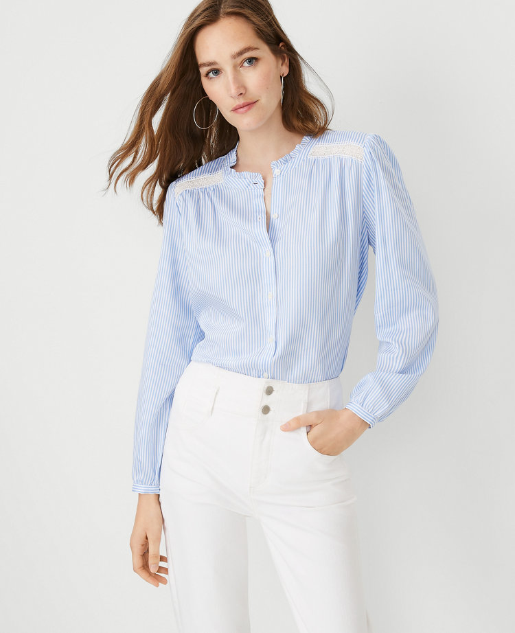 Striped Ruffle Pintucked Shirt