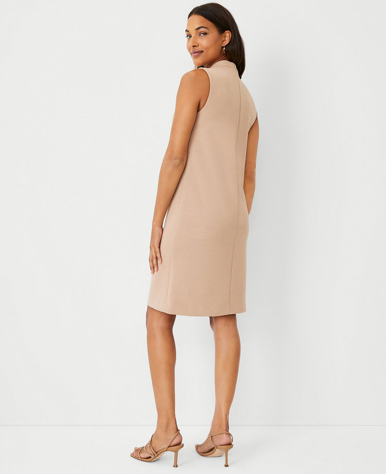 Mock Neck Crop Sweater and Sleeveless Knit Dress Set in Camel