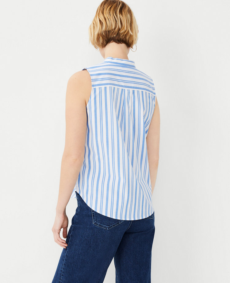 Striped Sleeveless Camp Shirt
