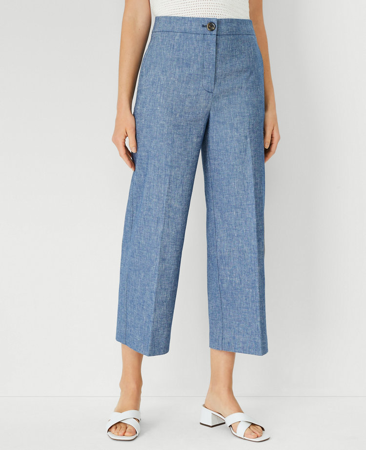 The Petite Wide Leg Crop Pant in Linen Cotton