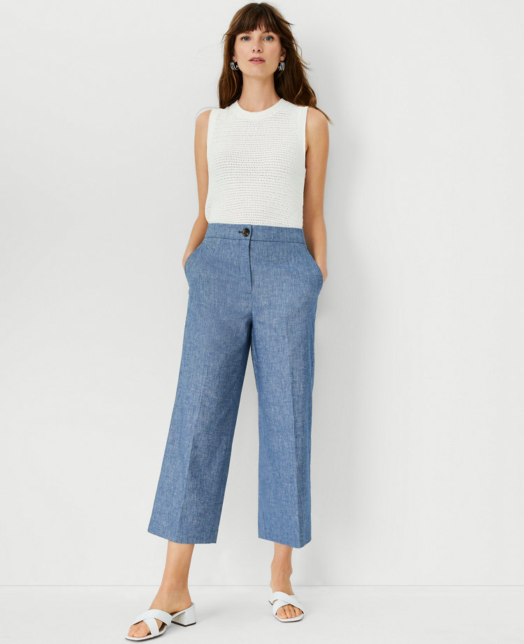 Petite linen sales cropped trousers