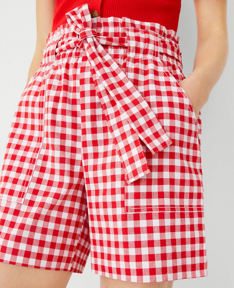 The Petite Gingham Tie Waist Short in Linen Blend carousel Product Image 3