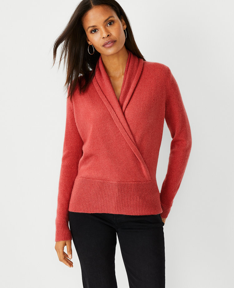 Cashmere faux shop wrap sweater