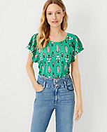 Petite Floral Flutter Sleeve Top carousel Product Image 1