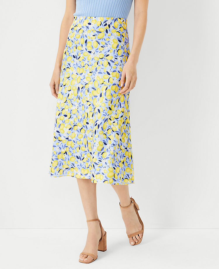 Petite Lemon Blossom Pull On Midi Slip Skirt
